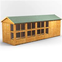 Power Apex Potting Shed Combi including 6ft Side Store 20' x 6' in Natural Timber