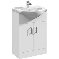 Nuie Mayford Double Door Floor Standing Vanity Unit With Ceramic Basin Gloss 550mm in White MFC