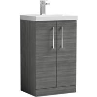 Nuie Arno Double Door Floor Standing Vanity Unit 500mm With Slim Edge Basin in Anthracite MFC