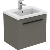 Ideal Standard i. life S Compact Wall Hung Vanity Unit with Basin Matt 500mm with Matt Black Handle in Quartz Grey