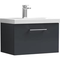 Nuie Arno Single Drawer Wall Hung Vanity Unit Soft 600mm With Slim Edge Basin in Black MFC