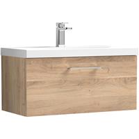 Nuie Arno Single Drawer Wall Hung Vanity Unit Bleached 800mm With Slim Edge Basin in Oak MFC