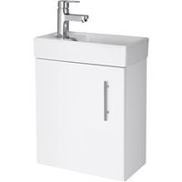 Nuie Vault Single Door Compact Wall Hung Vanity Unit with Ceramic Basin 400mm Gloss in White MFC