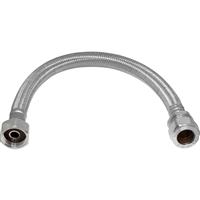 Flexible Tap Connector 22mm x 3/4" 13mm Bore. 300mm in Chrome Rubber/Steel