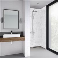 Mermaid Elite Tongue & Groove Shower Wall Panel Quarzo Bianco 2420mm x 600mm x 10mm in White Synthetic Waterproof Core