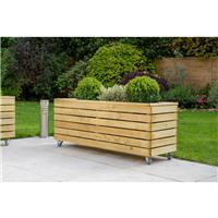 Forest Garden Linear Planter - Long with Wheels 120 x 40 x 49.6cm in Natural Timber