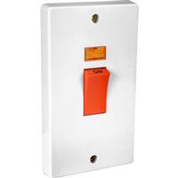 Crabtree DP Cooker Switch 50A 2 Gang Upright Neon in White Plastic
