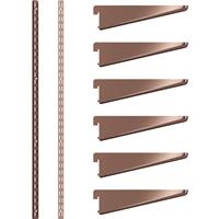 Rothley Antique Twin Slot Shelving Kit 1980mm Uprights (x2) & 120mm Brackets (x6) in Copper Steel