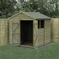 Forest Garden Overlap Pressure Treated Shed - Double Door 7' x 7' (Apex) in Natural Timber