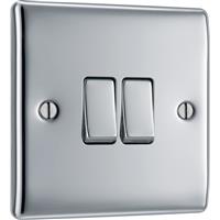 BG Nexus Metal Polished Switch 20A 16AX 2 Gang 2 Way in Chrome Plastic