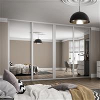 Spacepro Shaker 4 Door Sliding Wardrobe Kit Framed Mirror 3506 x 2260mm in White Steel/Glass