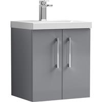 Nuie Arno Double Door Wall Hung Vanity Unit Satin 500mm With Slim Edge Basin in Grey MFC