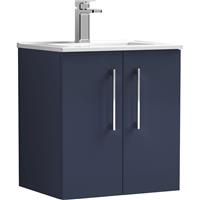 Nuie Arno Double Door Wall Hung Vanity Unit Midnight 500mm With Minimalist Basin in Blue MFC