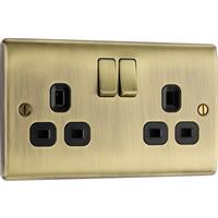 BG Nexus Metal Switched Socket 13A 2 Gang in Antique Brass Plastic