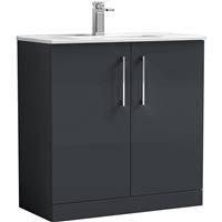 Nuie Arno Double Door Floor Standing Vanity Unit Soft 800mm With Minimalist Basin in Black MFC