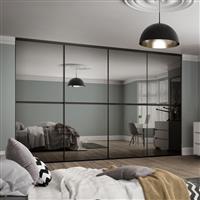 Spacepro Minimalist 4 Door Sliding Wardrobe Kit Black Framed Mirror Doors 3616 x 2260mm in Silver Aluminium/Glass