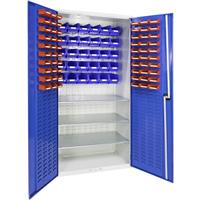Barton Louvred Panel Cabinet with 3 Shelves & Bins 2000 x 1015 x 430mm - 60 TC1 Red & 30 TC2 Blue Bins (90 Pk) Steel