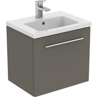Ideal Standard i. life S Compact Wall Hung Vanity Unit with Basin Matt 500mm with Brushed Chrome Handle in Quartz Grey