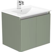 Newland Double Door Wall Hung Vanity Unit With Basin Sage 600mm in Green MFC