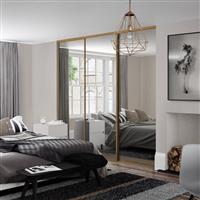 Spacepro Classic 3 Door Sliding Wardrobe Kit Framed Mirror 2672 x 2260mm in Oak Steel/Glass