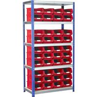 Barton Eco 5 Tier Shelving Bay with Red Bins 1800 x 900 x 450mm Plastic
