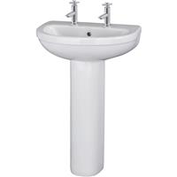 Nuie Ivo Basin & Pedestal 550mm 2 Tap Hole in White Vitreous China