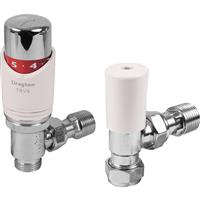 Drayton TRV4 Classic Thermostatic Radiator Valve 15mm Angled with Lockshield in White/Chrome Brass