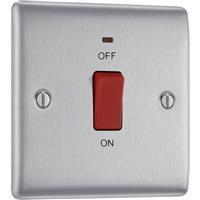 BG Nexus Metal Brushed Steel 45A Square Double Pole Switch 1 Gang + Neon in Silver Plastic