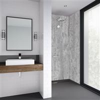 Mermaid Platinum Stone Laminate Shower Wall Panel Square Edged 2420mm x 900mm in Grey