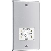 BG Brushed Steel Dual Voltage White Insert Shaver Socket in Silver Stainless Steel