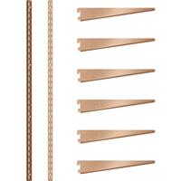 Rothley Bright Twin Slot Shelving Kit 1980mm Uprights (x2) & 220mm Brackets (x6) in Copper Steel