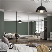 Spacepro Classic 4 Door Sliding Wardrobe Kit Framed Mirror 3586 x 2260mm in Cashmere Steel/Glass