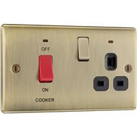 BG Nexus Metal 45A Cooker Switch & 13A DP Switched Socket 2 Gang + Neons CCU in Antique Brass