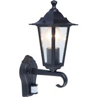 Lutec Corniche Wall Lantern IP44 E27 PIR in Black Die Cast Aluminium