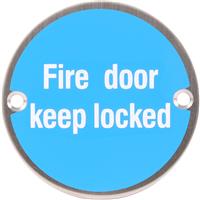Eclipse Satin Stainless Steel Door Sign Fire Door Keep Locked in Blue