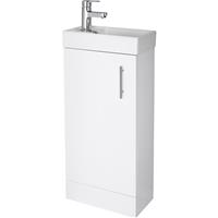 Nuie Vault Single Door Compact Floor Standing Vanity Unit with Ceramic Basin 400mm Gloss in White MFC