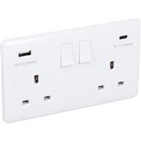 Wessex Electrical Wessex USB Switched Socket 2 Gang 3.1A USB A & C Type in White Urea