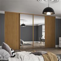 Spacepro Classic 4 Door Sliding Wardrobe Kit and Mirror 3586 x 2260mm in Oak Steel/MFC/Glass