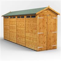 Powersheds Power Apex Security Shed 16' x 4' - Double Doors in Natural Timber