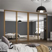 Spacepro Shaker 4 Door Sliding Wardrobe Kit Framed Mirror 3506 x 2260mm in Oak Steel/Glass