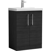 Nuie Arno Double Door Floor Standing Vanity Unit Charcoal 600mm With Standard Basin in Black MFC