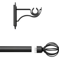 Rothley Curtain Pole Kit with Cage Orb Finials Matt 25mm x 1829mm in Black Steel