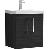 Nuie Arno Double Door Wall Hung Vanity Unit Charcoal 500mm With Slim Edge Basin in Black MFC