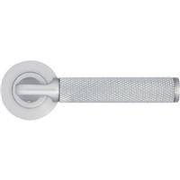 Stanza Bilbao Lever on Rose Door Handles Satin (Pair) in Chrome Aluminium