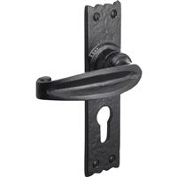 Old Hill Ironworks Charlbury Suite Door Handles 158mm x 38mm Euro Lock (Pair) in Black Cast Iron