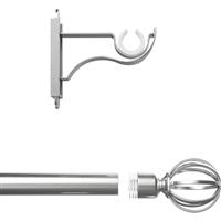 Rothley Curtain Pole Kit with Cage Orb Finials Brushed Stainless Steel 25mm x 1219mm in Silver Steel/Stainless Steel
