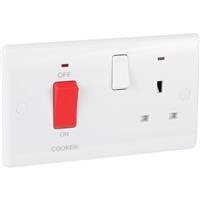 BG Low Profile Cooker Unit With 13A Switched Socket & Neon in White Plastic