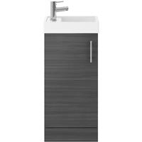 Nuie Vault Single Door Compact Floor Standing Vanity Unit with Ceramic Basin 400mm Brown Grey Avola in Anthracite MFC