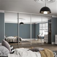 Spacepro Classic 4 Door Sliding Wardrobe Kit Framed Mirror 3586 x 2260mm in White Steel/Glass