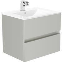 Newland Double Drawer Wall Hung Vanity Unit With Basin Pearl 600mm in Grey MFC